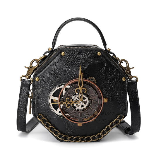 Mini Cross-body Box Bag |  Steampunk Gothic Clock Handbag with Rivets Bag [hard-case]